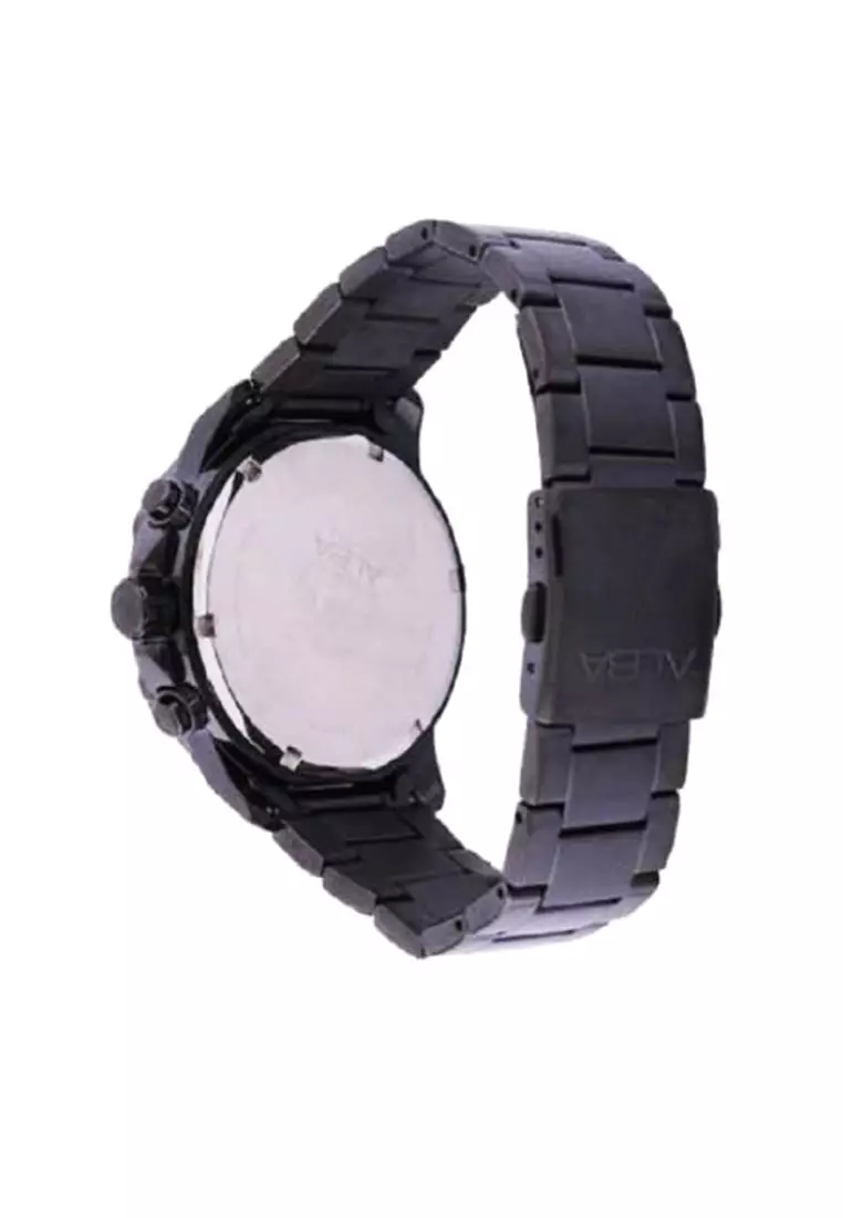 Jam Tangan Pria Alba Original Garansi Resmi AT3C83 AT3C83X1 Strap Stainless Steel Black Chronograph