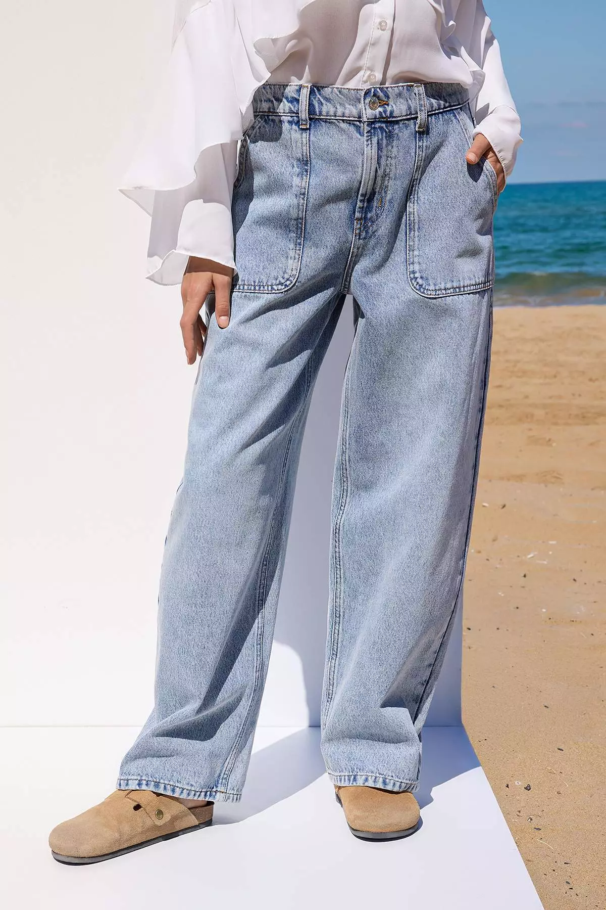 Blue More Sustainable Normal Waist Pocket Detailed Baggy Jeans