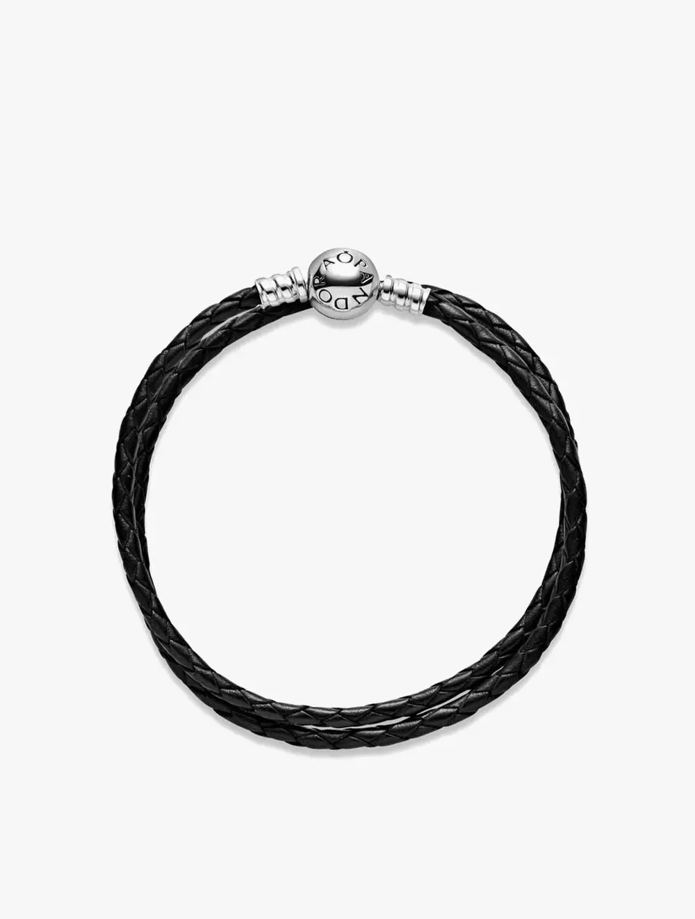 Silver leather bracelet, double, black