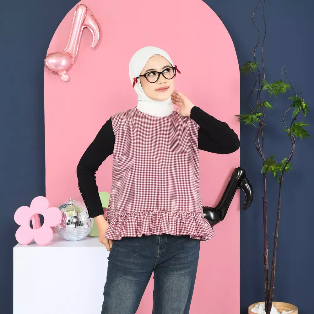 Tiya Sleeveless Tartan Basic Tops - Maroon M19867 R62S6