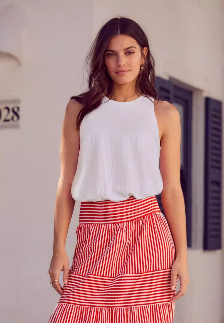 100% Cotton Sleeveless Bubble Hem Top