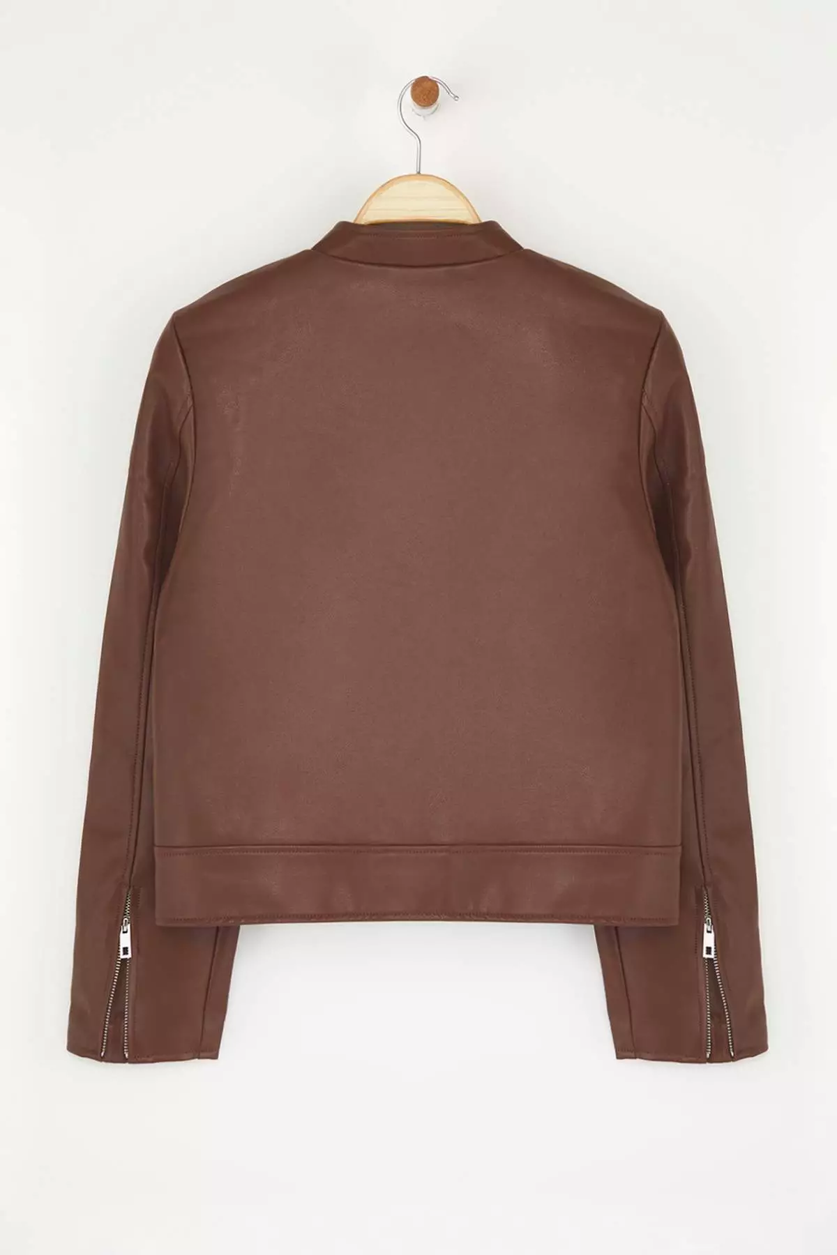 Dark Brown Fitted Mold Faux Leather Biker Slim Jacket Coats