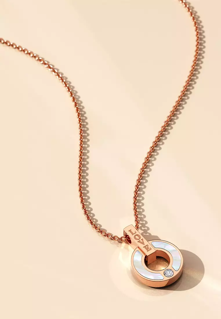 Genuine Single Diamond Set MOP Shell Pillar of Love Necklace Rose Gold Titanium