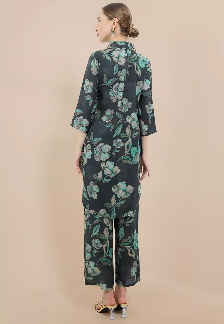 Chanira Festive Hana Tunic Set - Bottle Green Print