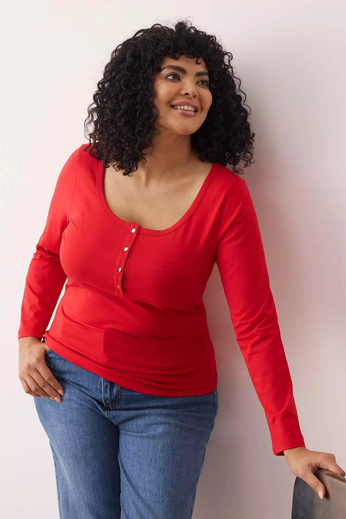 Red Knitted Body Fitting Button Detail Plus Size Blouse Tbbaw26Af00008