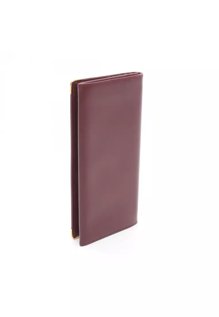 Pre-Loved Cartier mast line Bi-fold Long Wallet leather Bordeaux