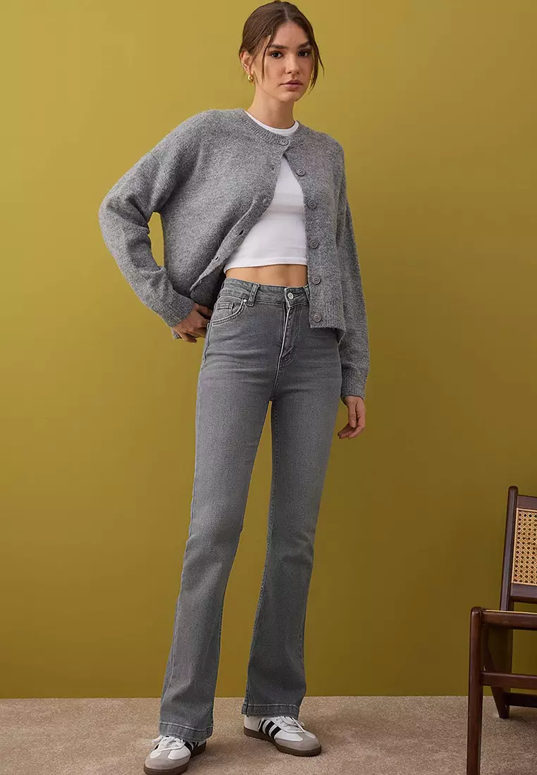 Gray High Waist Flared Jeans