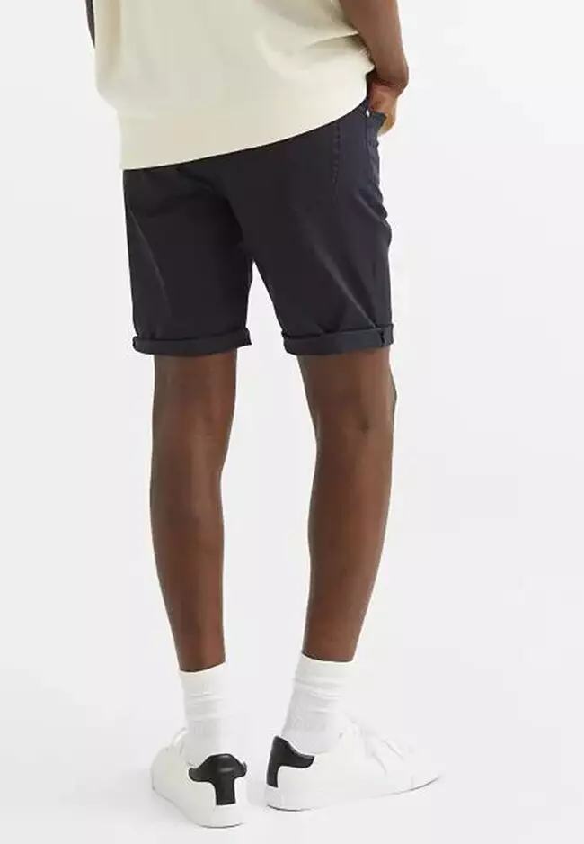Slim Fit Cotton Twill Shorts - Black - Men