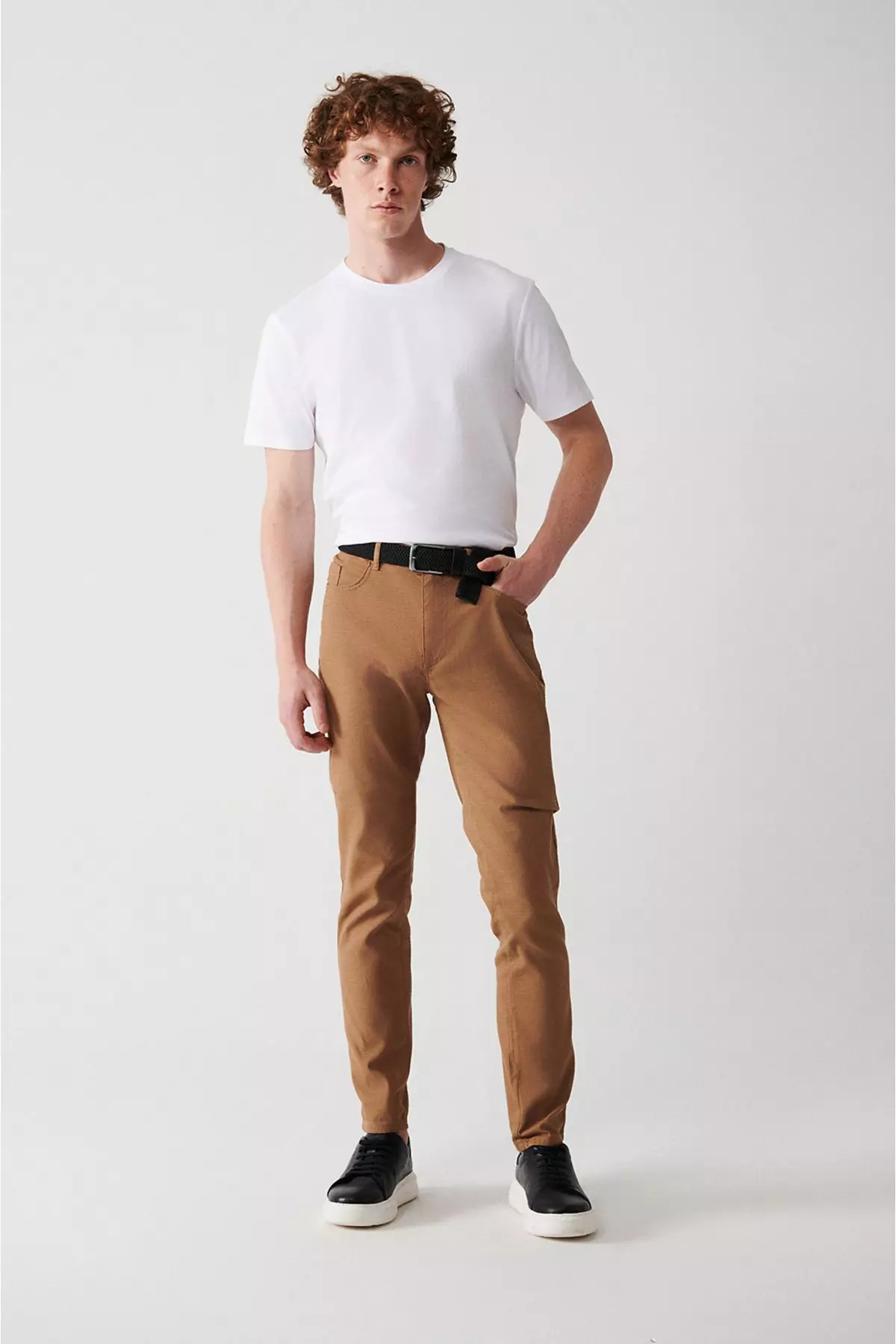 Buy Avva Men's Camel Flexible 5-Pocket Canvas Trousers E 003007