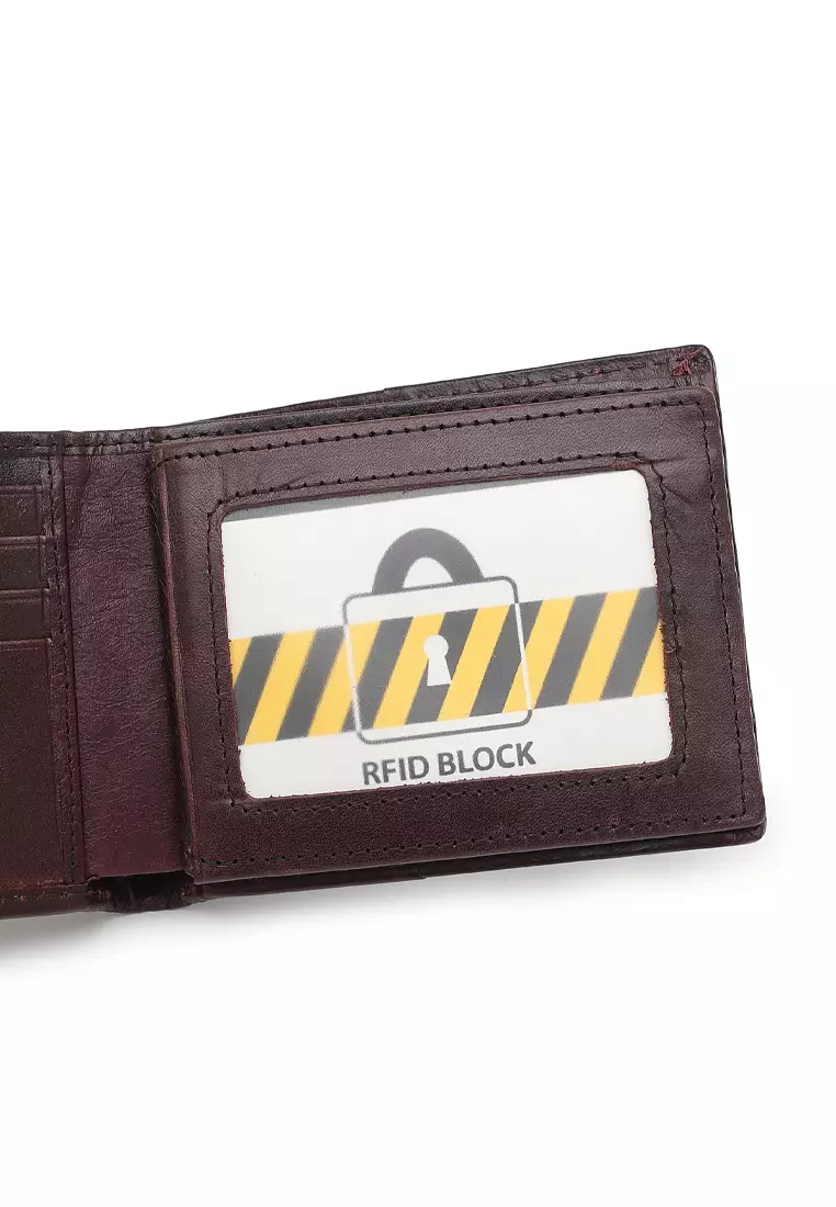 Men's Genuine Leather RFID Short Wallet - Brown