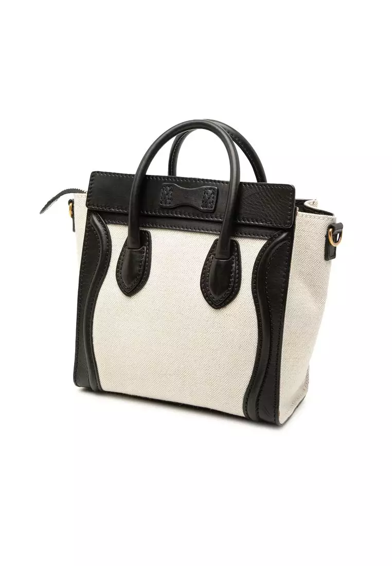 Pre-Loved Celine Nano Bicolor Canvas And Leather Luggage Tote