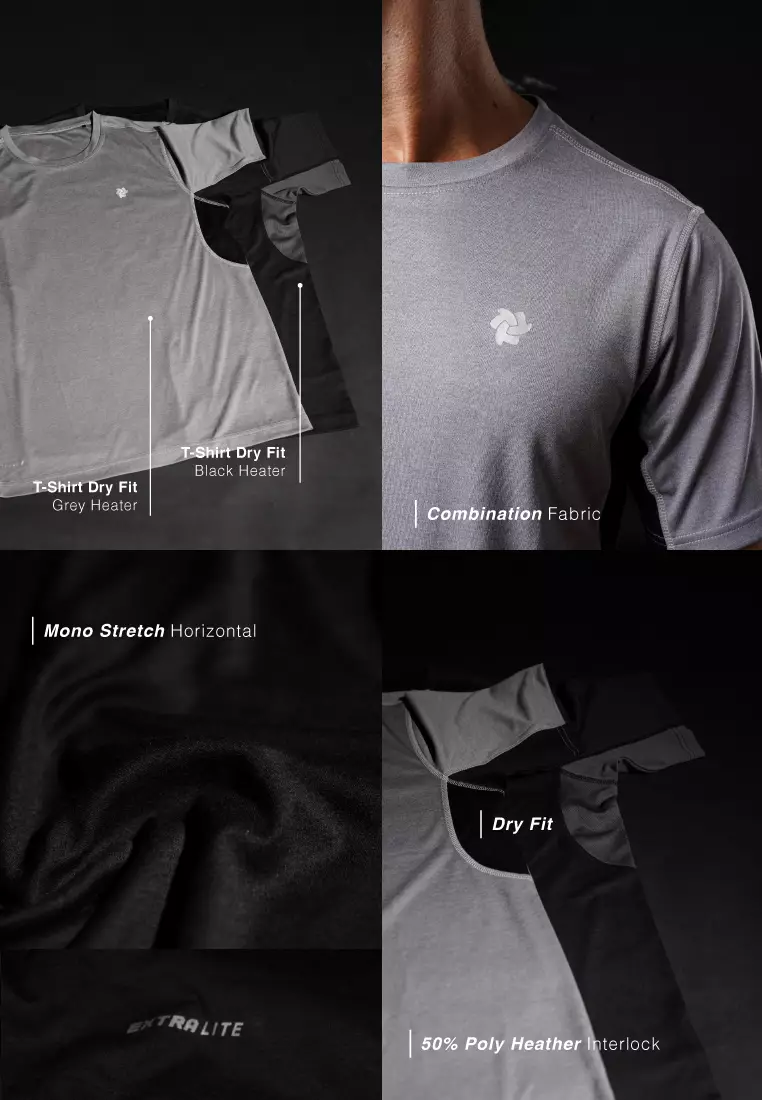 Tiento Kaos Olahraga Lari Lengan Pendek Baju Running Gym Fitness Sport Dry Fit Grey Heater Extra Lite Pria