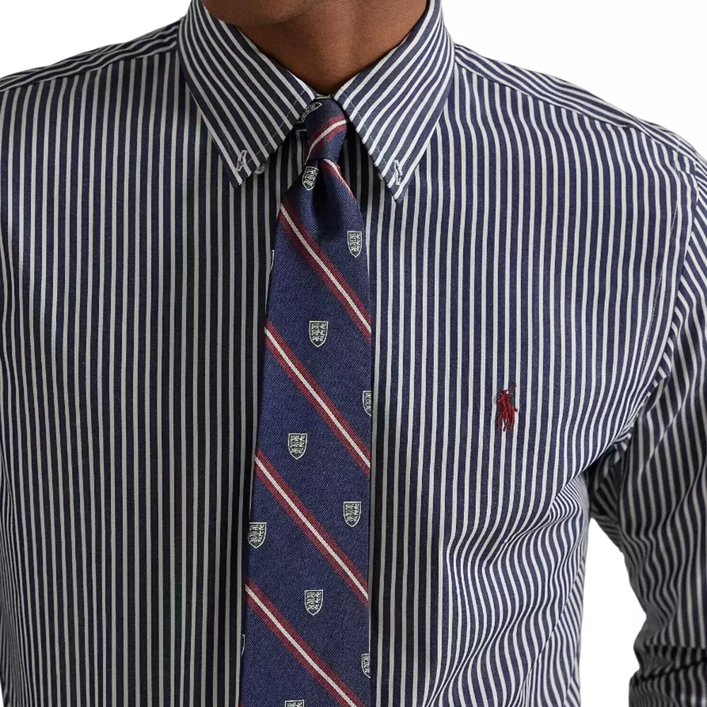Striped Stretch Poplin Custom Fit Shirt Newport Navy White