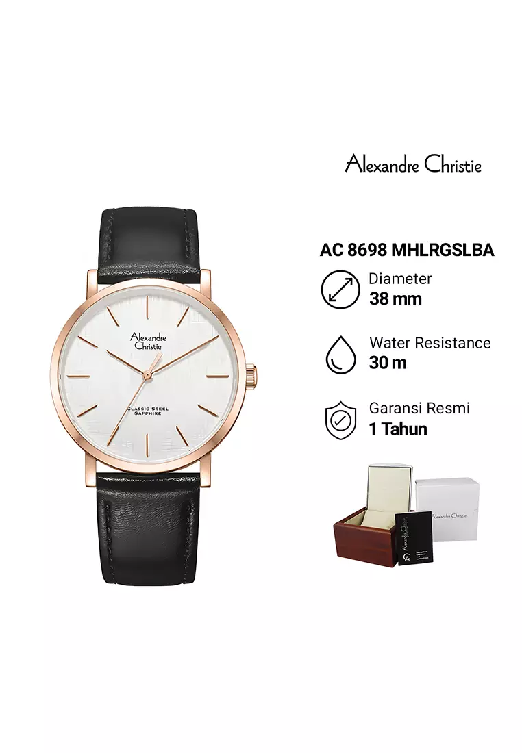 Alexandre Christie Classic Steel Sapphire Jam Tangan Analog Couple - Black Leather Strap - 8698MLHLRGSLBA