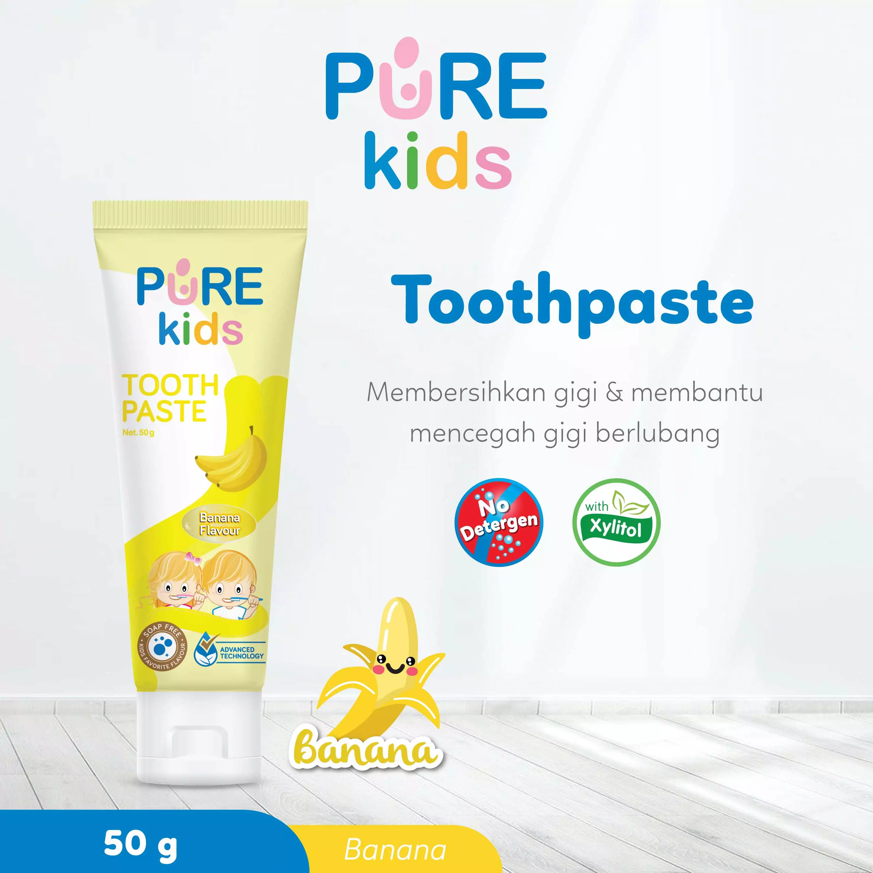 PURE Kids ToothPaste Banana 50 gr / Pasta Gigi Anak / Tooth Paste Odol Pure BB PureBaby