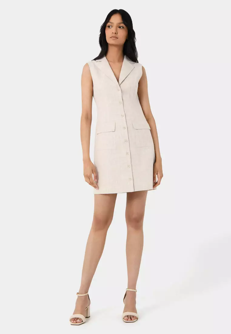 Valeria Buttoned Linen Dress