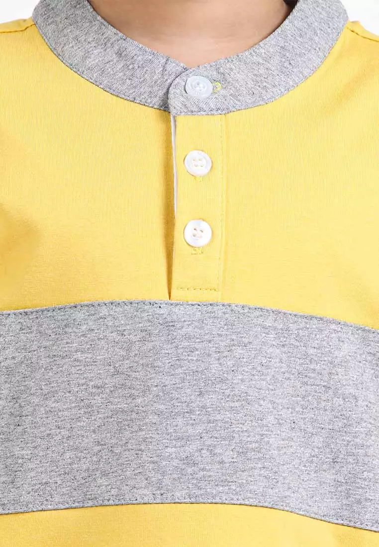 Forest Kids Premium Weight Cotton Stretchable Mandarin Collar T Shirt Men | T Shirt Baju Budak Lelaki - FK20170-65Yellow