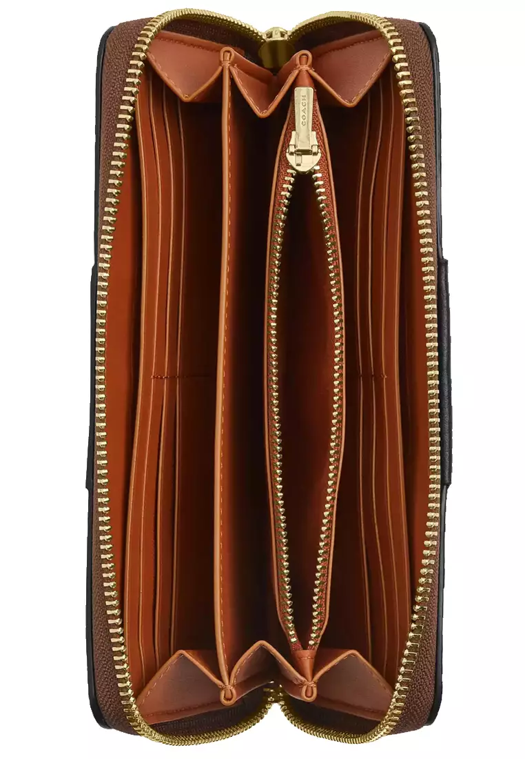 Long Zip Around Wallet In Signature Canvas With Stripe in Tan/ Black CW947