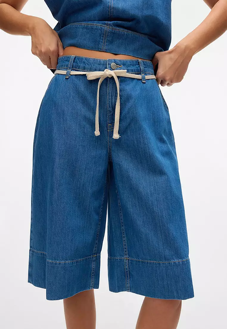 High Rise Wide Denim String Jorts