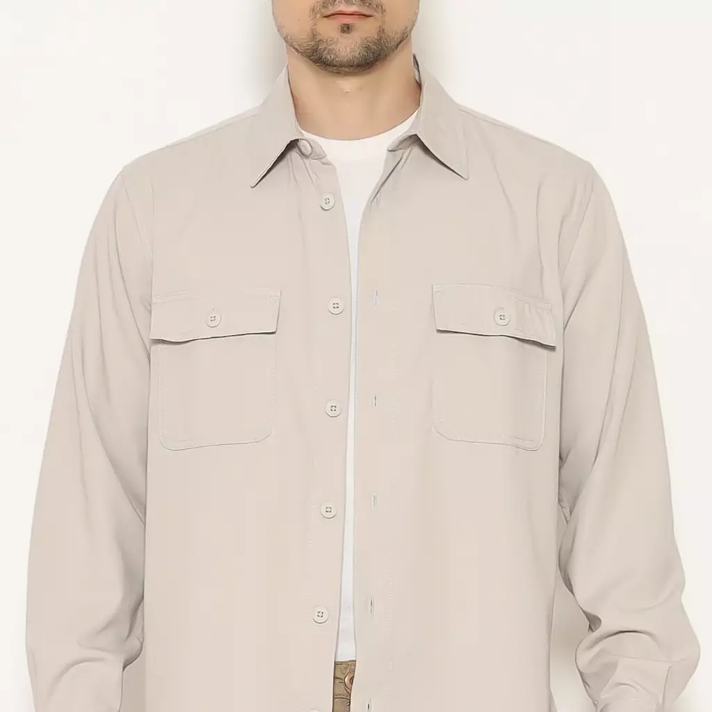 AMK Kemeja Polos Oversize Lengan Panjang SHS GIANT L/S Light Grey