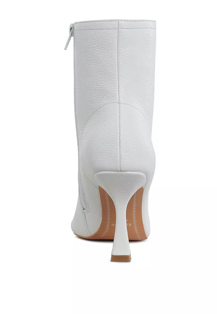 Pleather Pointed Toe Ankle Boots in White
