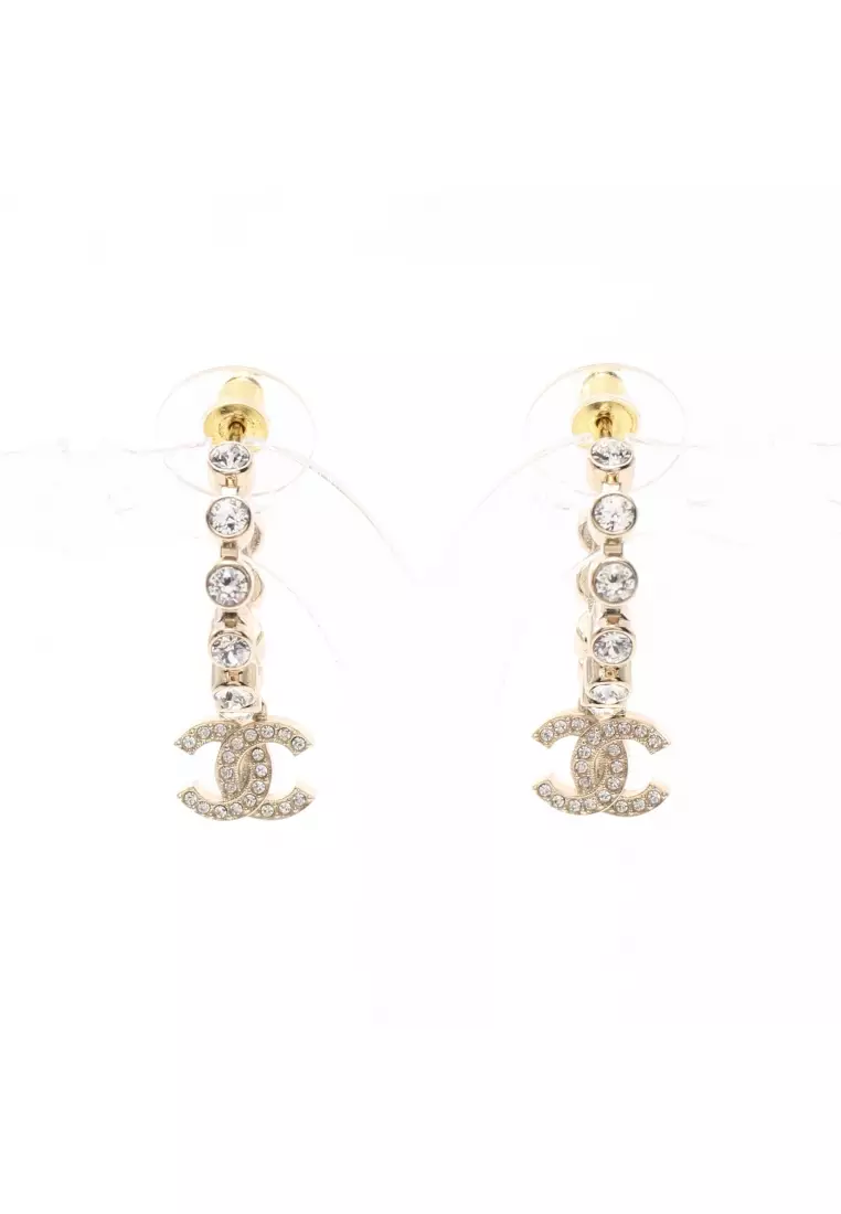 Chanel CC Huggie Silver and Crystal C Hoop Earrings