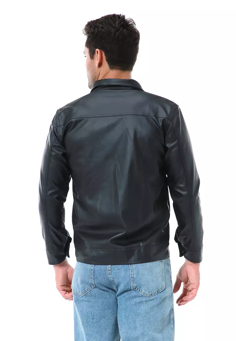 Danny Outerwear Pria Big Pocket Casual Jacket Lengan Panjang Material Leather ORIGINAL - Black