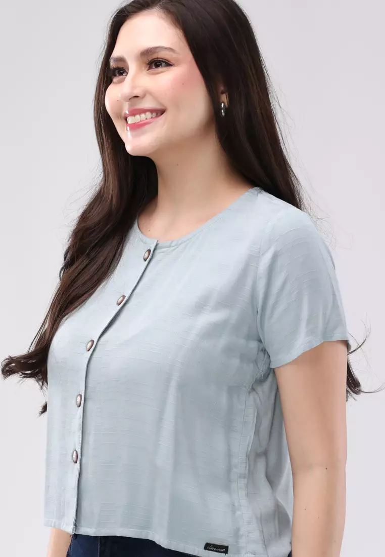 Textured Woven Short Sleeves Blouse