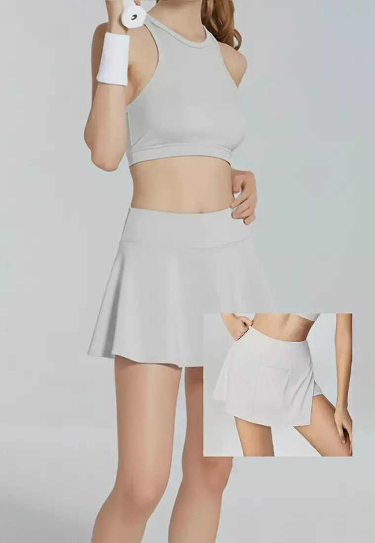 LB130 Rok Padel Tenis Wanita Legging inside Skort ada Kantong TdBolt oatmeal