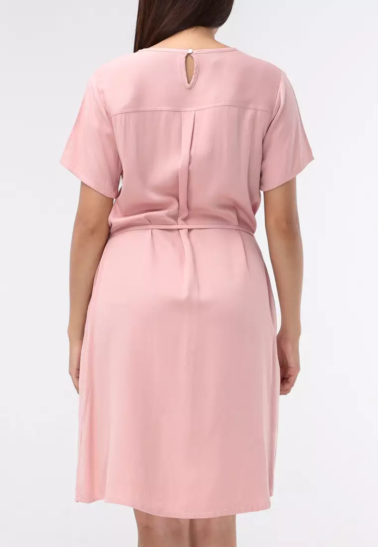 Plain Single Bold Twill Short Sleeve Dress