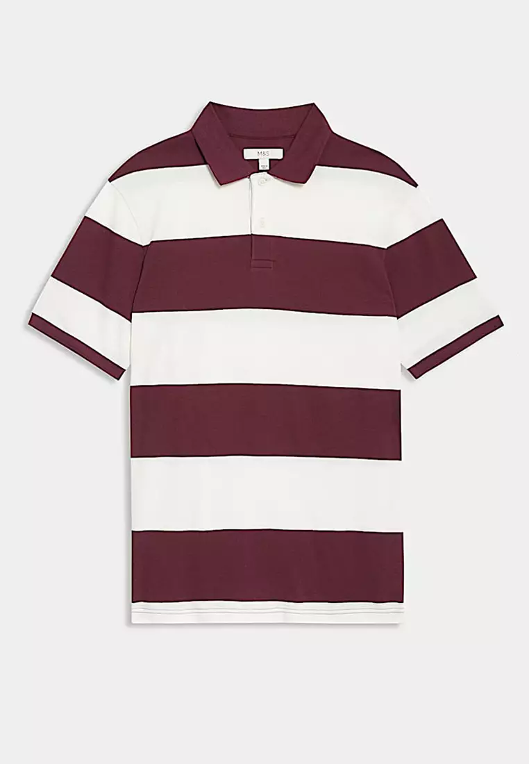 Pure Cotton Striped Pique Polo Shirt