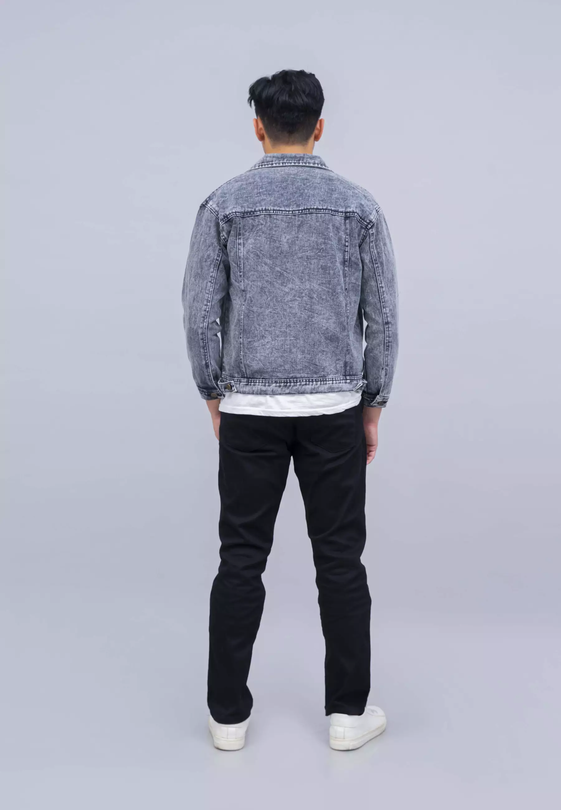 Houseofcuff Jaket Jeans Pria Polos Tebal Denim Abu Muda Pudar Unisex