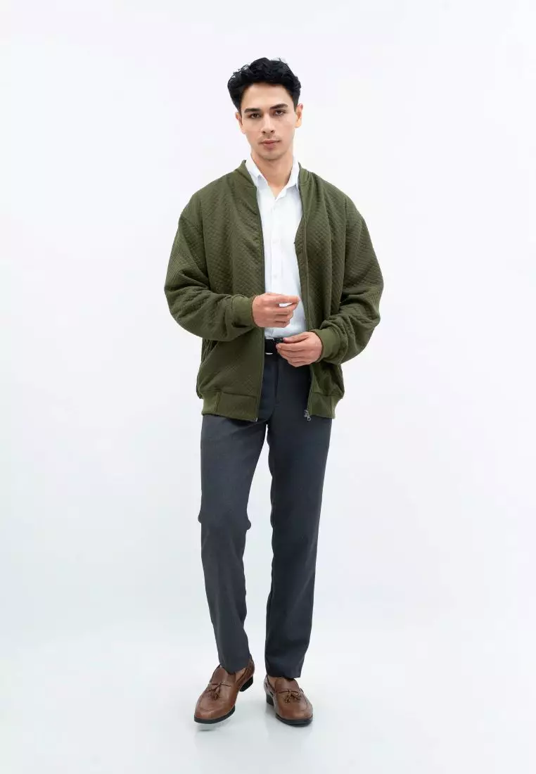 Houseofcuff Jaket Katun Outer Bomber Smart Casual Hijau Army