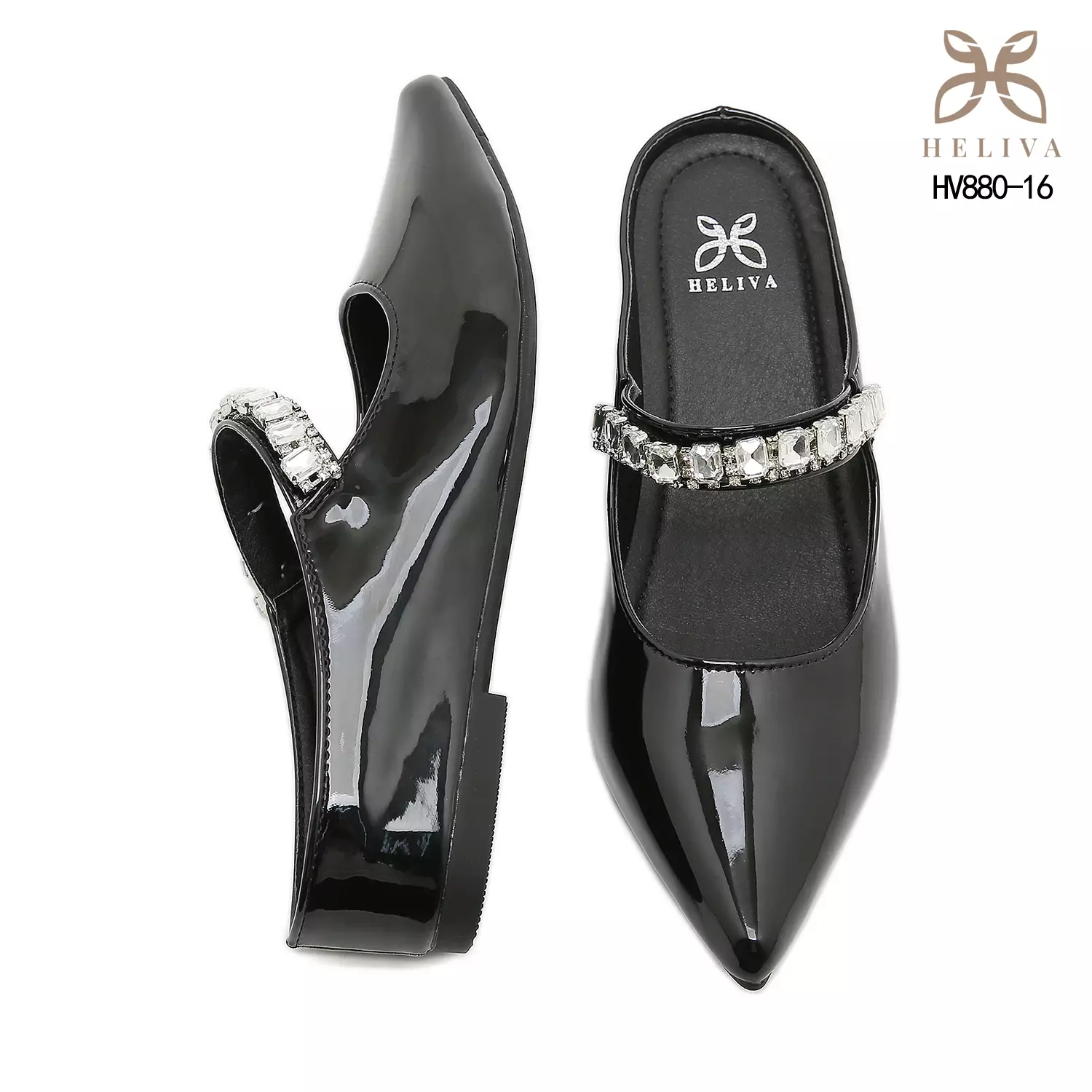 Heliva Arlisse Luxe Pointed-Toe Mules with Crystal Accent and Subtle 4cm Lift