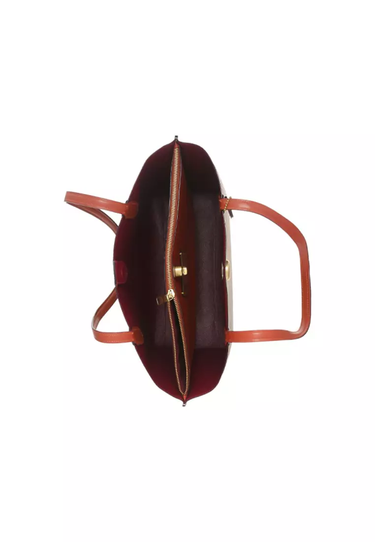 COACH WILLOW Women's Khaki-Red Brown Signature Print Tote Handbag