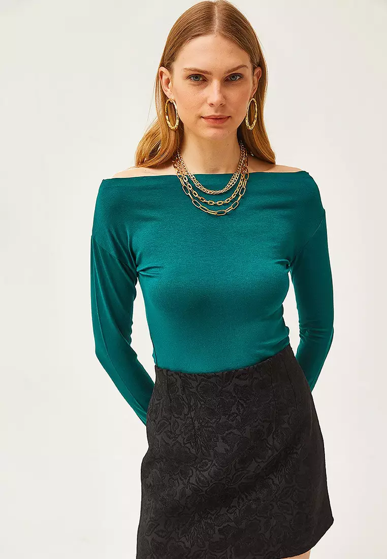 Women's Boat Neck Knitted Viscose Blouse BLZ-19002486