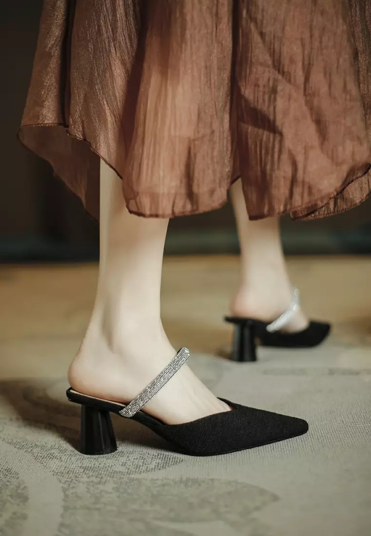 6CM Rhinestone Strap Mule Heel TE726-29