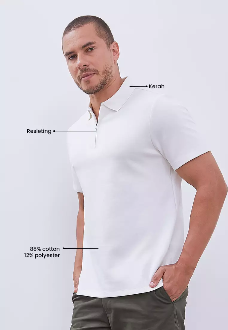 MANZONE - Polo Shirt Lengan Pendek Pria Grim 6 Slim Fit - White Warna White