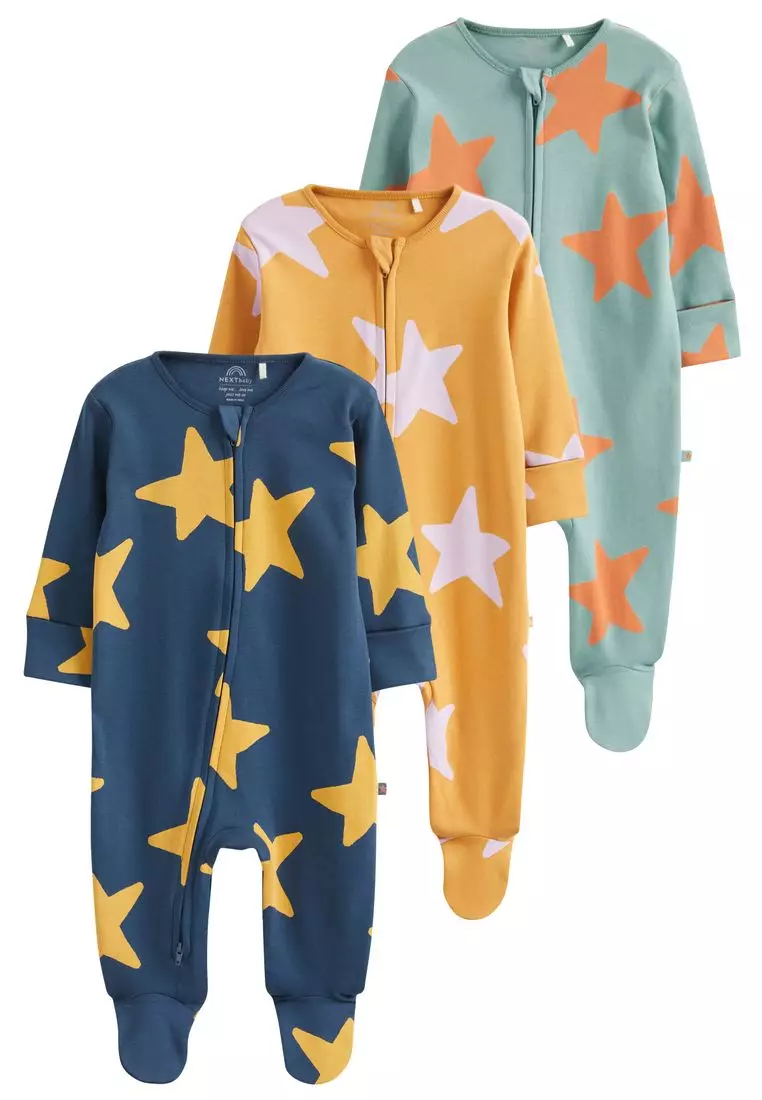 Baby Zip Sleepsuits 3 Pack