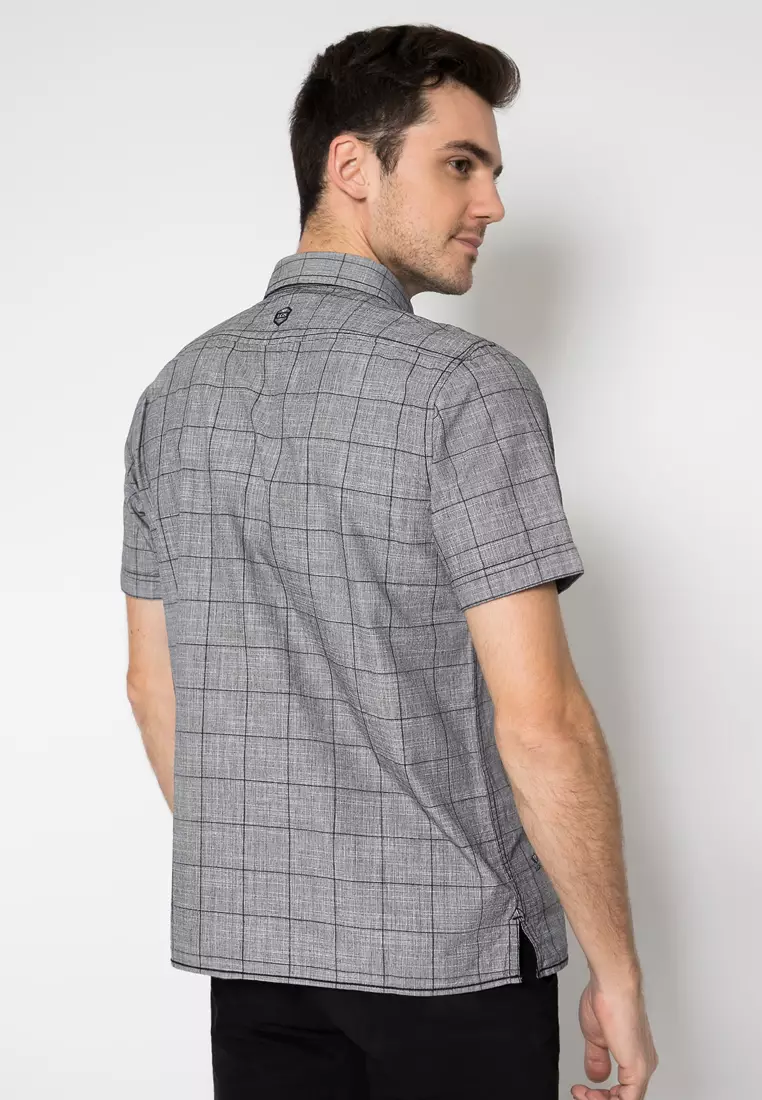 LGS - Kemeja Casual - Motif Kotak - Abu - Regular Fit