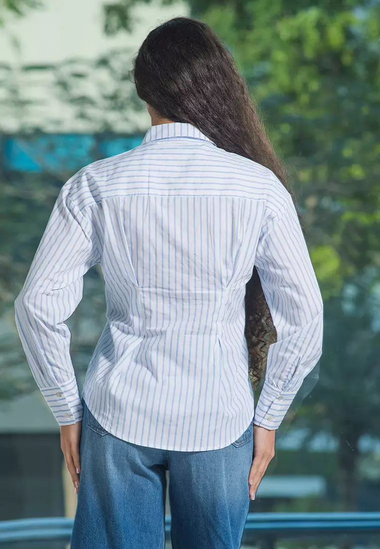 VIRGIO 100% Cotton Fitted Stripe Shirt With Flap