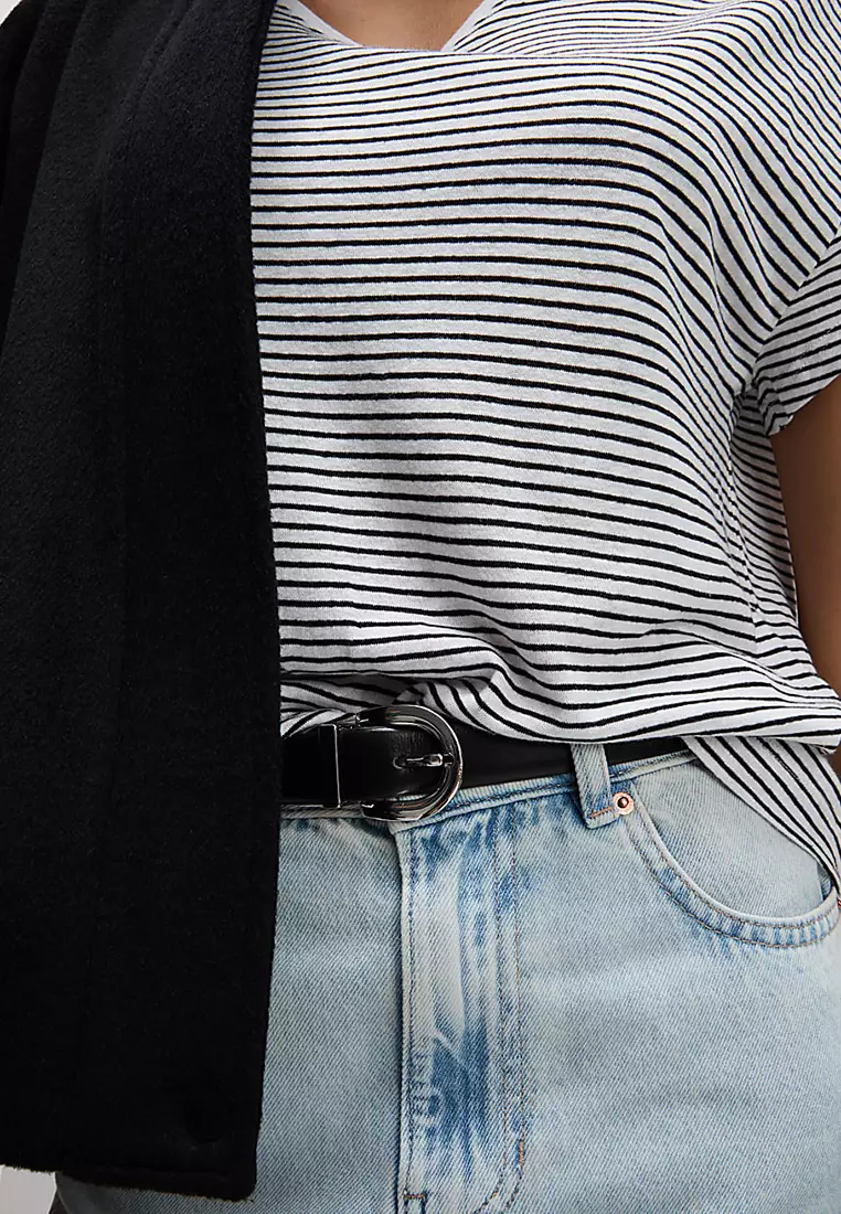 Linen Blend Striped V-Neck T-Shirt