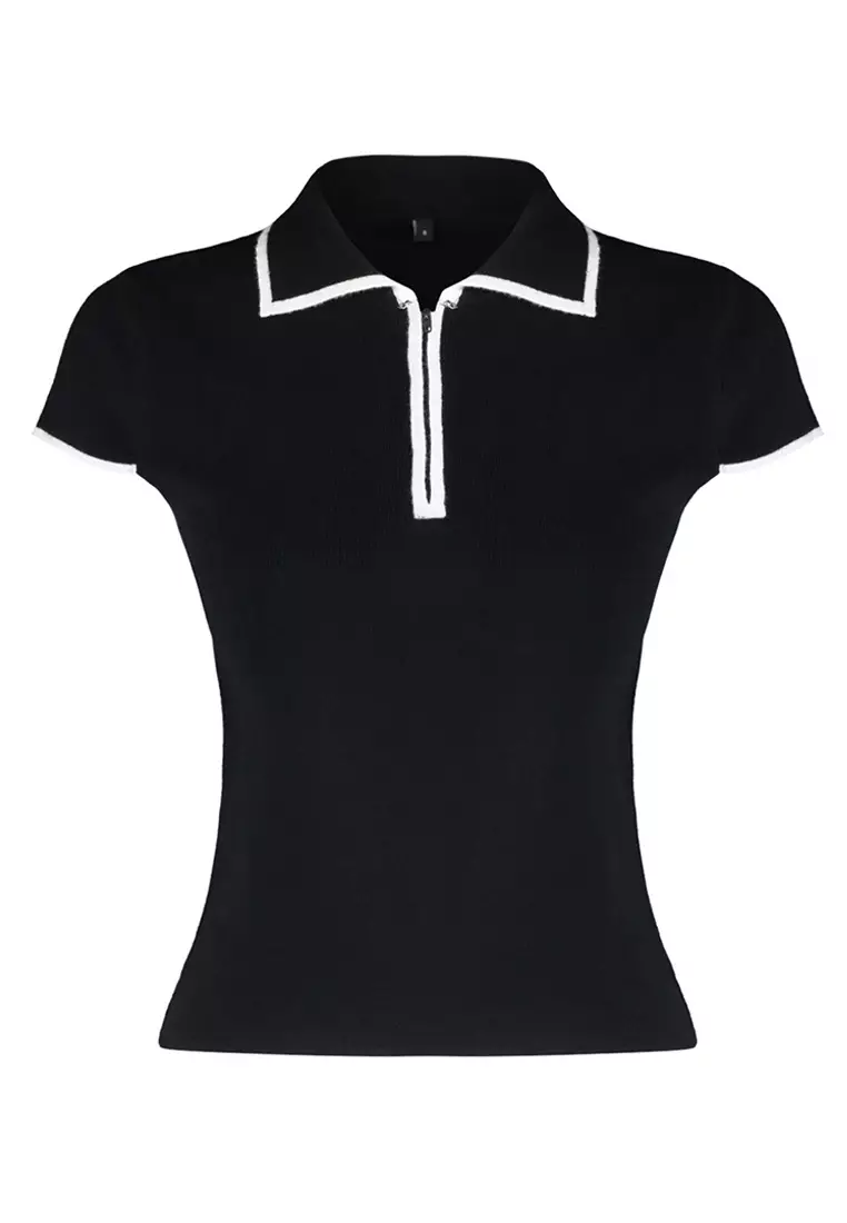 Cap Sleeves Zip Sweater