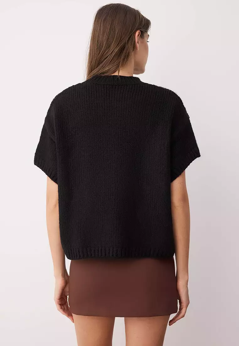 Black Wide Fit Soft Textured Knitwear Sweater