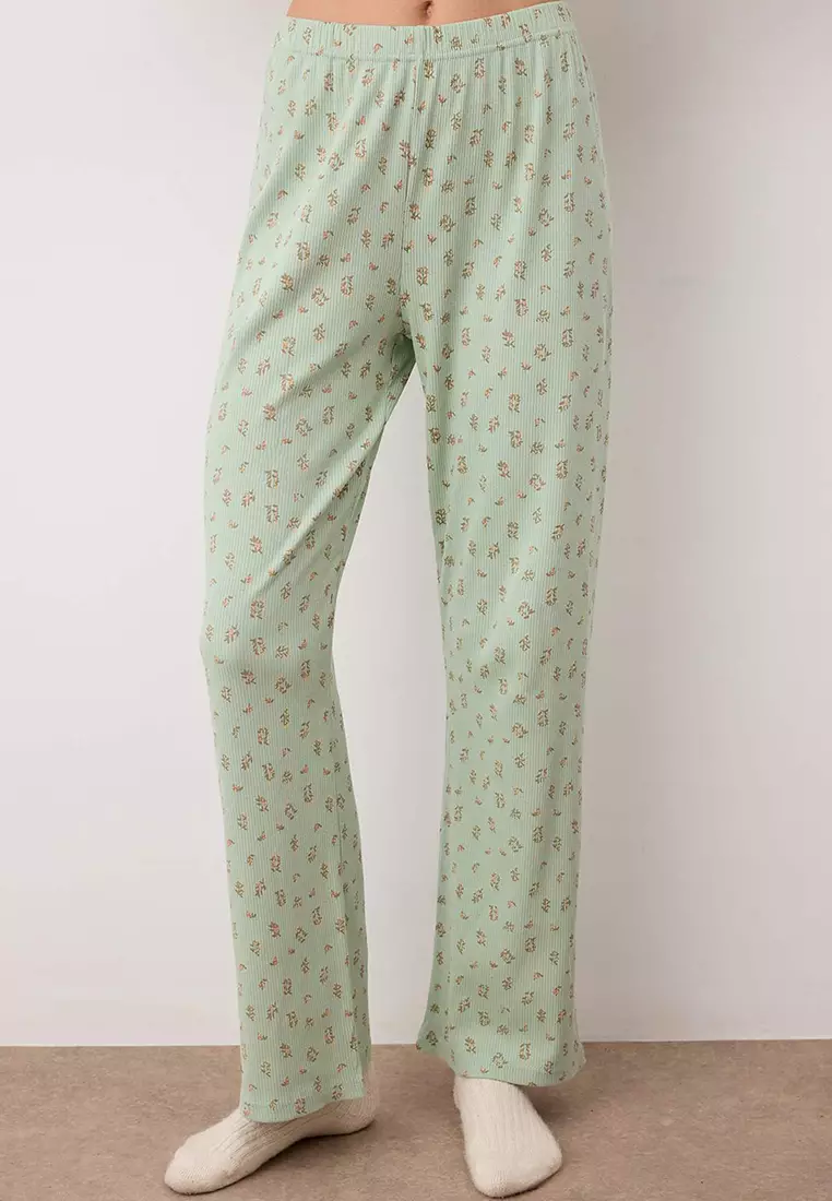 Floral Ribbed Knitted Pajama Set