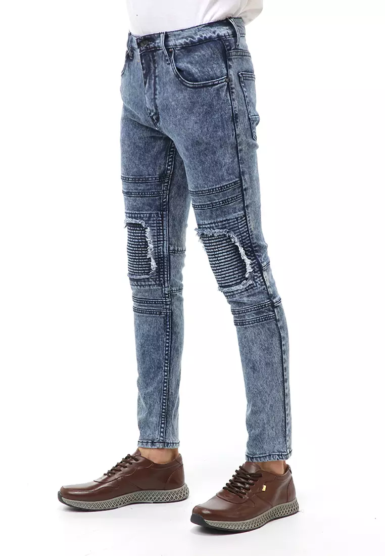 Locko Long Pants Celana Panjang Ripped Jeans Pria Material Denim ORIGINAL - Navy Snow