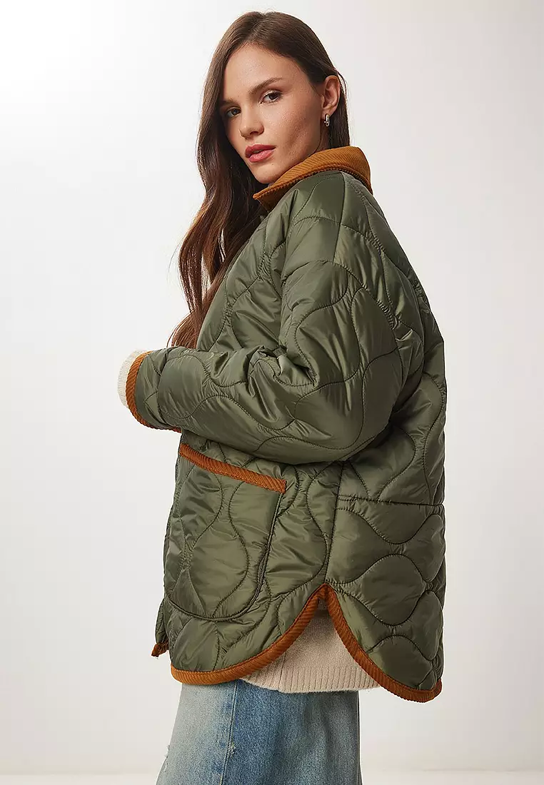 Polo Neck Pocketed Quilted Coat