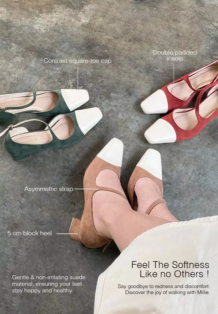 INPACA Millie Mary Jane Block Heel Suede Heels Wanita