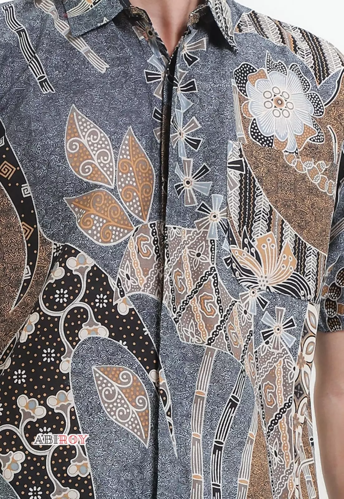 Pringawarsa Abu Abu Magneta Kemeja Batik Pria Premium Slimfit Lengan Pendek NLN