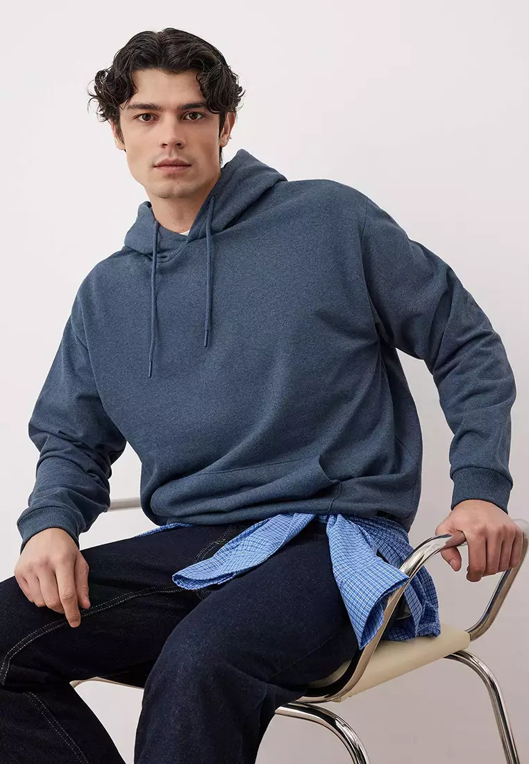 Indigo Oversize/Wide Cut Hooded Fleece/Warm Sweatshirt